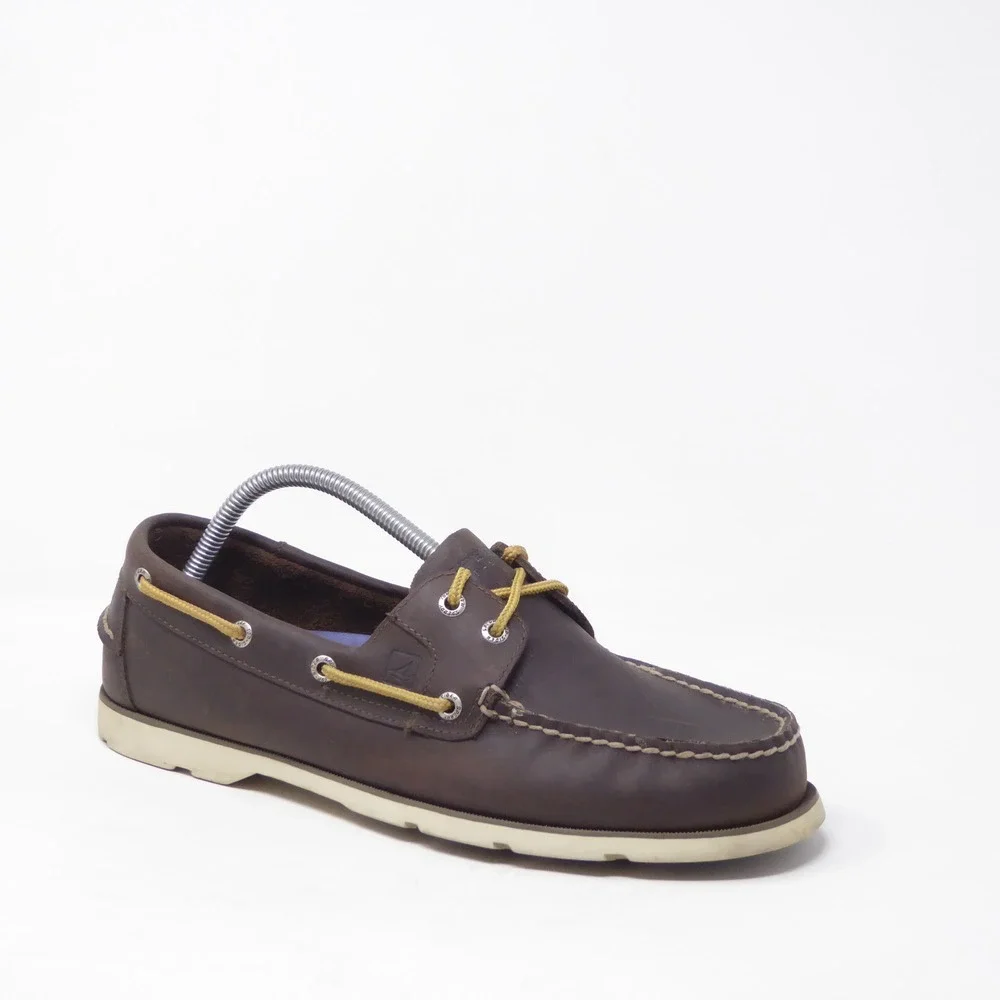 Sperry Mens Boat Shoes Dark Brown Leather Top-Sider Lace Up Size 10.5M